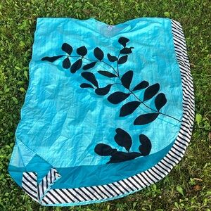 Vibrant Blue coverup/mumu with Black Leaf Design